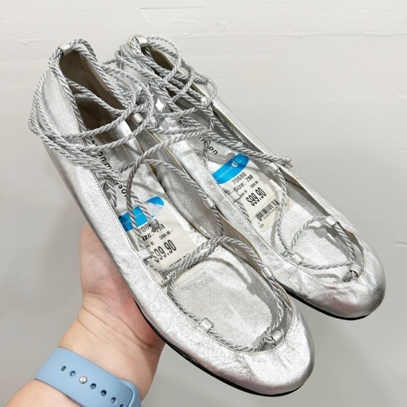 Sigerson Morrison Silver Lace-Up Ballet Flats Leather Size 7 - Picture 2 of 9